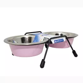 DUVO+ Миска для животных металлическая двойная на подставке, розовая, D13см/470мл (Бельгия)