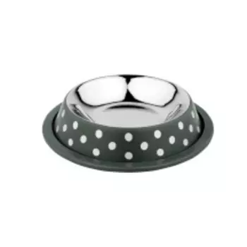 DUVO+ Миска для животных металлическая, нескользящая "Деко", зелёная в белый горох, 2100мл (Бельгия)
