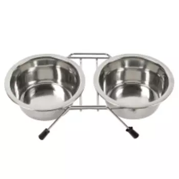 DUVO+ Миска двойная металическая на подставке, 2х11cм, 250мл (Бельгия)