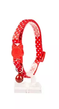 DUVO+ Ошейник для кошек нейлоновый "Белые точки", красный, 20-30см/10мм (Бельгия)