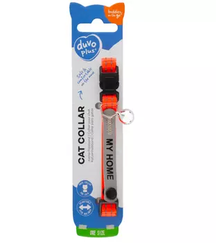 DUVO+ Ошейник для кошек нейлоновый, с адресником, "My Home", оранжевый, 20-30см/10мм (Бельгия)