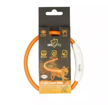 DUVO+ Ошейник для собак нейлоновый, светящийся, оранжевый, 25-35см (Бельгия)!