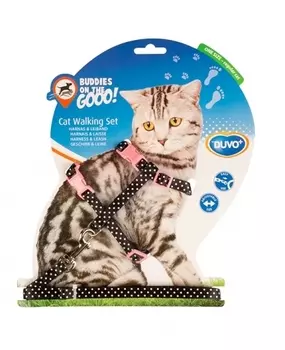 DUVO+ Шлейка для кошек "Белые точки", чёрная, 20-35см/10мм-125см (Бельгия)