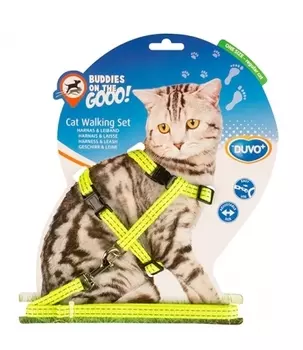 DUVO+ Шлейка для кошек светоотражающая, лайм, 20-35см/125х1см (Бельгия)