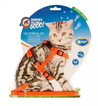 DUVO+ Шлейка для кошек светоотражающая, оранжевая, 20-35см/125х1см (Бельгия)