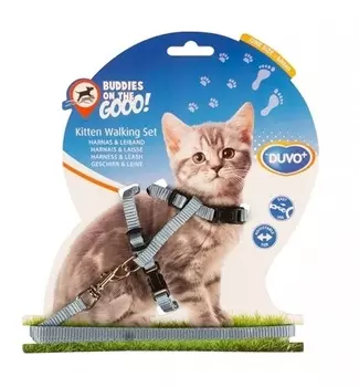 DUVO+ Шлейка с поводком для котят, голубая, 15-25см/8мм-125см (Бельгия)