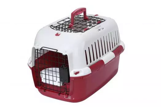 EBI Переноска для животных пластиковая с миской "Adventurer", красно-белая, 49х32х32см