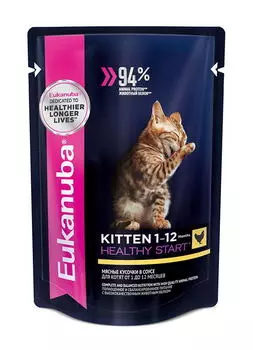 EUKANUBA Cat Корм влаж.курица в соусе д/котят пауч 85г