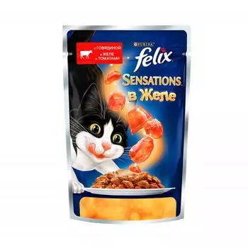 FELIX Sensations Корм влаж.говядина и томат д/кошек в желе пауч 85г