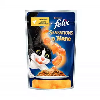 FELIX Sensations Корм влаж.курица и морковь д/кошек желе пауч 85г