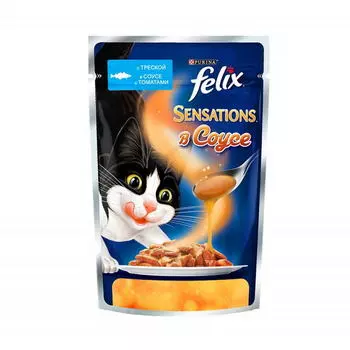 FELIX Sensations Корм влаж.треска и томат в соусе д/кошек пауч 85г
