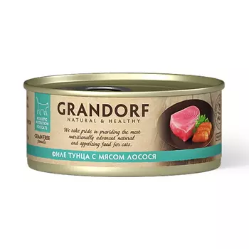 GRANDORF Корм влаж.филе тунца с мясом лосося д/кошек конс.70г