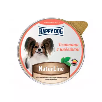 HAPPY DOG Natur Line Корм влаж.телятина с индейкой паштет д/собак 125г
