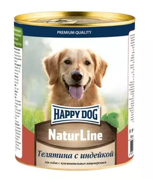 HAPPY DOG Natur Line Корм влаж.телятина с индейкой кус.в фарше д/собак 970г