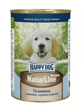 HAPPY DOG Natur Line Корм влаж.телятина с печенью,сердцем и рисом д/щенков 410г