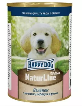 HAPPY DOG Natur Line Корм влаж.ягненок с печенью,сердцем и рисом д/щенков 410г