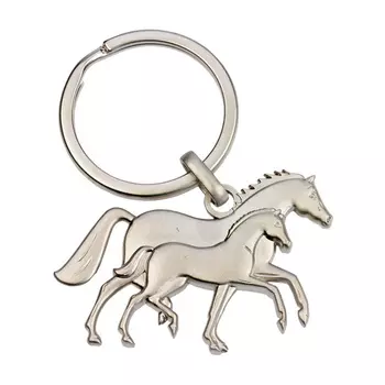 HappyROSS Брелок металлический 3D "Кобыла с жеребёнком", серебряный, 40х35мм (Германия)