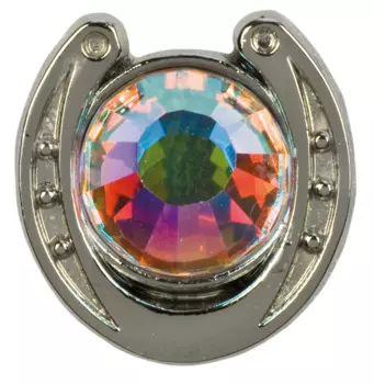 HappyROSS Значок металлический "Подкова с искрящимся камнем", 14х15мм, серебристый (Германия)