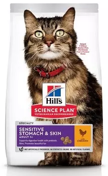 HILLS Science Plan Adult Sensitive Stomach/Skin Корм сух.д/кошек c чувств.кожей и желуд.300г