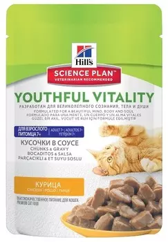 Hills Science Plan Youthful Vitality Корм влаж.с курицей д/кошек ст.7 лет пауч 85г