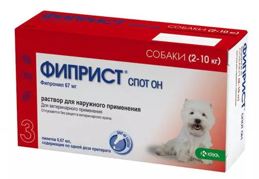 KRKA ФИПРИСТ Спот-он Капли от блох,вшей,клещей,власоедов д/собак 10-20кг 3 пипетки/упак