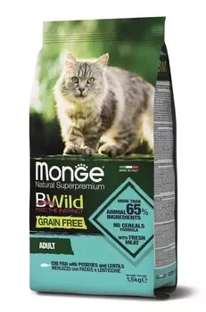 MONGE Cat BWild Grain Free Корм сух.треска,картофель,чечевица д/кошек 1,5кг