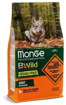 MONGE Dog BWild Grain Free Adult Корм сух.утка,картофель д/собак 12кг