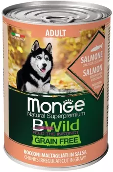MONGE Dog BWild Grain Free Adult Корм влаж.лосось,тыква,кабачки д/собак конс.400г