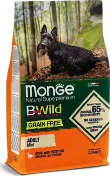 MONGE Dog BWild Grain Free Mini Adult Корм сух.утка,картофель д/собак мелких пород 2,5кг