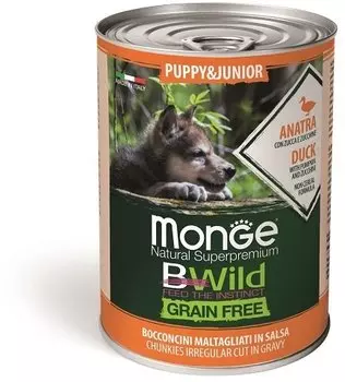 MONGE Dog BWild Grain Free Puppy/Junior Корм влаж.утка,тыква,кабачки д/щенков конс.400г