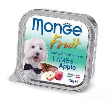 MONGE Dog Fruit Корм влаж.ягненок с яблоком д/собак ламистер 100 г