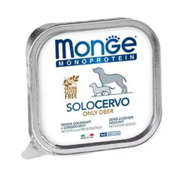 MONGE Dog Monoproteico Solo Корм влаж.паштет из оленины д/собак ламистер 150 г