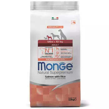 MONGE Dog Speciality Monoprotein Mini Adult Корм сух.лосось,рис д/собак мелких пород 800г