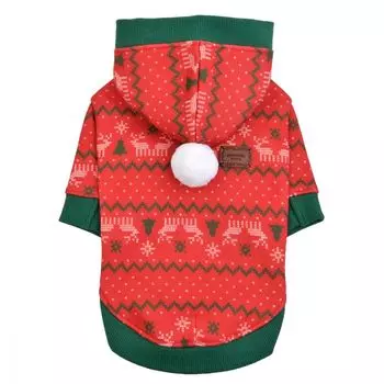 PINKAHOLIC Новогодний свитер с капюшоном для собак "Noelle", красный, M (Южная Корея)