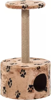 ПУШОК Домик круглый бежевый леопард мех 42*42*80см