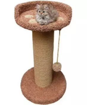 ПУШОК Когтеточка Ряпушка бежево-коричневый ковролин 52*52*90см