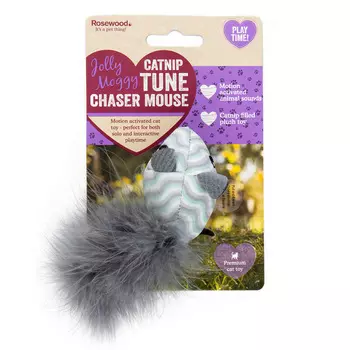 ROSEWOOD Игрушка для кошек со звуковым чипом "Мышка", серо-белая, 11х4,5х3см (Великобритания)