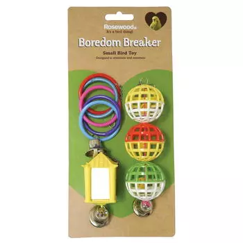 Rosewood Игрушка для птиц "Набор-кольца, шары, домик с зеркалом и колокольчиком", мультиколор