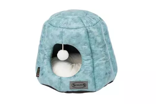 SCRUFFS Лежанка - домик для кошек "Knightsbridge Cat Igloo", экокожа, бирюзовый, 48x48x38см