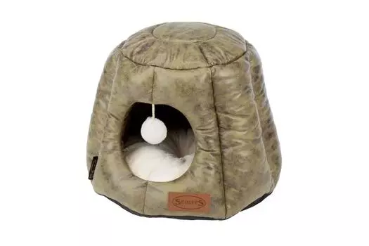 SCRUFFS Лежанка - домик для кошек "Knightsbridge Cat Igloo", экокожа, оливковый, 48x48x38см