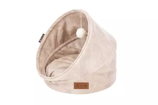 SCRUFFS Лежанка для кошек "Kensington Cat Cave", экозамша, бежевый, 44x44x48см (Великобритания)!