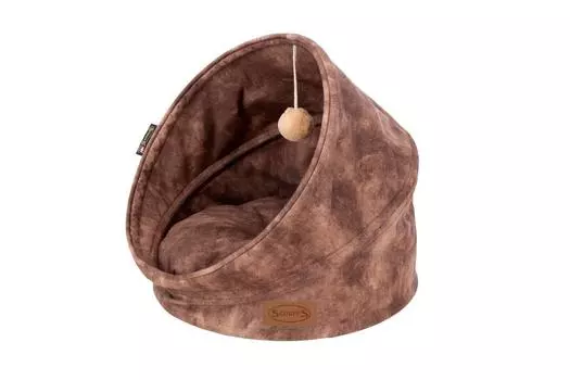 SCRUFFS Лежанка для кошек "Kensington Cat Cave", экозамша, шоколадный, 44x44x48см (Великобритания)