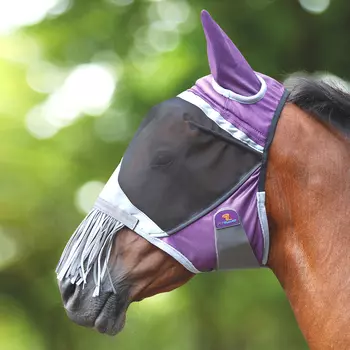 SHIRES FLY GUARD Маска антимоскитная для лошади с ушами и бахромой "Deluxe", COB, фиолетовый (Велико