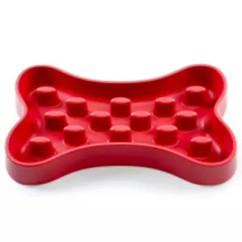 TARHONG Миска для медленного поедания корма "Slow Chow Bone", красная, 35.9x20.4x5см/1400мл