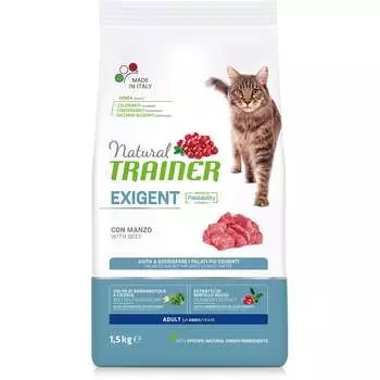 TRAINER Natural Exigent - Beef Fresh Chicken Корм сух.для приверед.кошек с говядиной и курицей 1,5кг