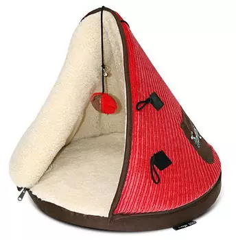 TRAMPS Лежак для кошек закрытый "Юрта", красный, 45х45х50см (Великобритания)
