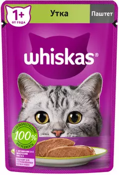 WHISKAS Мясной паштет с уткой корм влаж.д/кошек пауч 75г