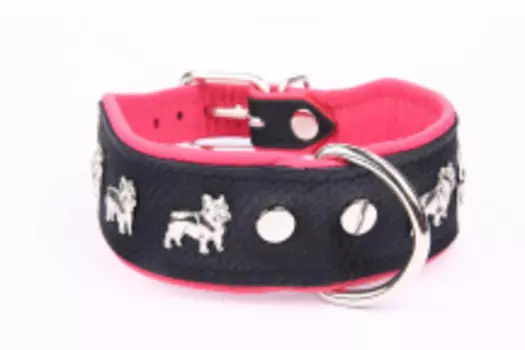 ZOOLESZCZ Ошейник для собак "Super French Bulldog", черно-розовый, 55х4см