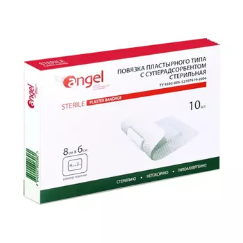 Angel Повязки пластырного типа с суперадсорбентом 6 cv х 8 см 10 шт