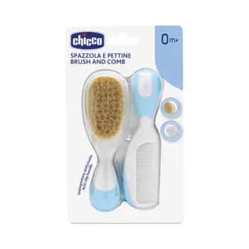 Chicco Набор детский расческа+щетка натуральная щетина Голубой